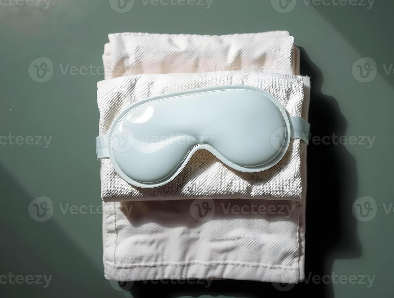 A white eye mask and a pair of white sheets photo