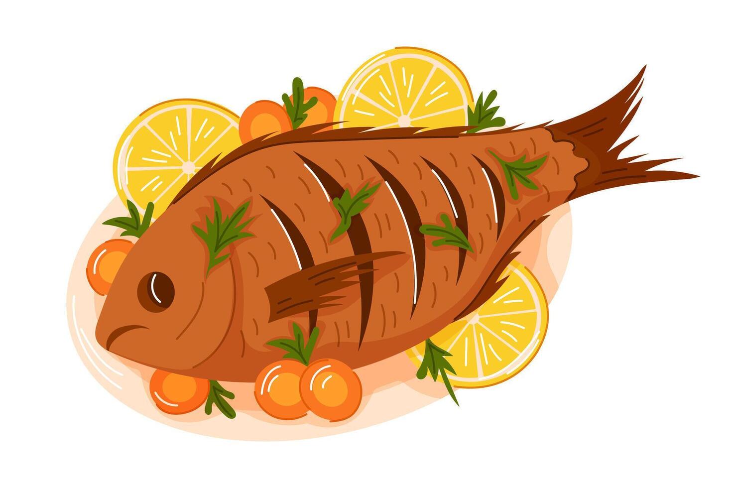 Grilled fish with lemon and herbs vector