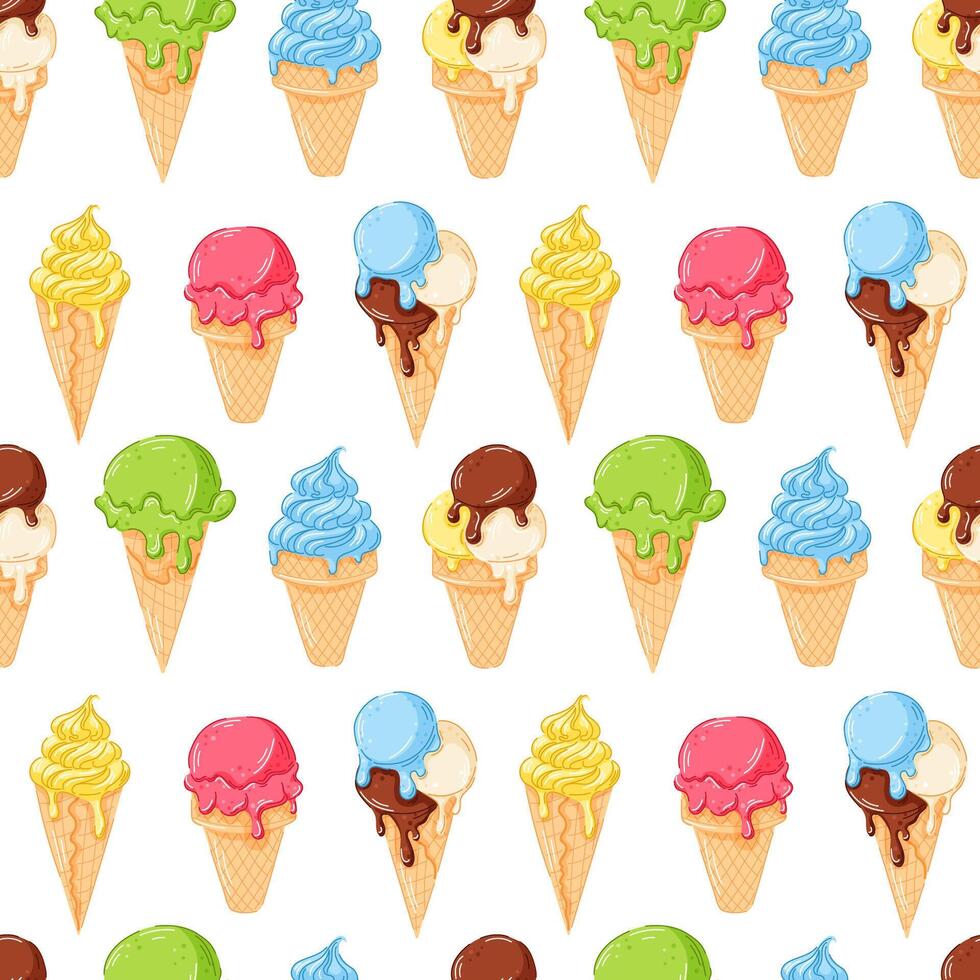 Colorful ice cream cones pattern vector