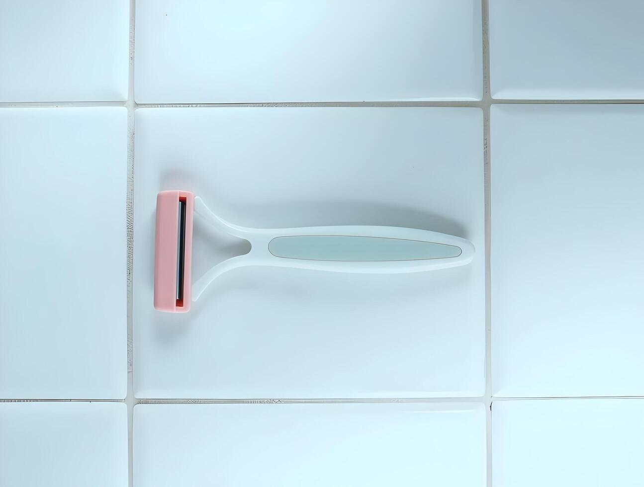 A razor is sitting on a tile floor photo