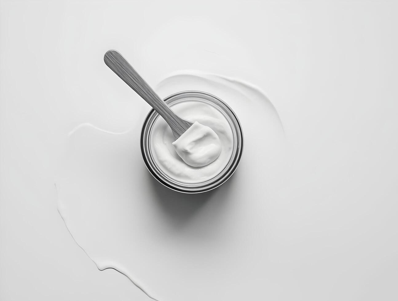 A jar of yogurt with a spoon on top of it photo