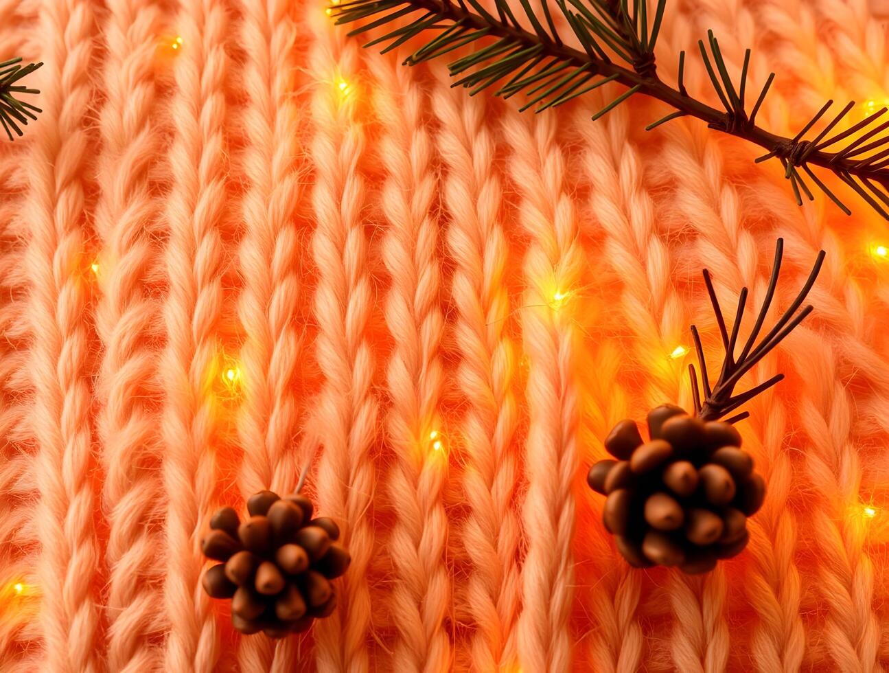 A knitted sweater with pine cones and pine branches photo