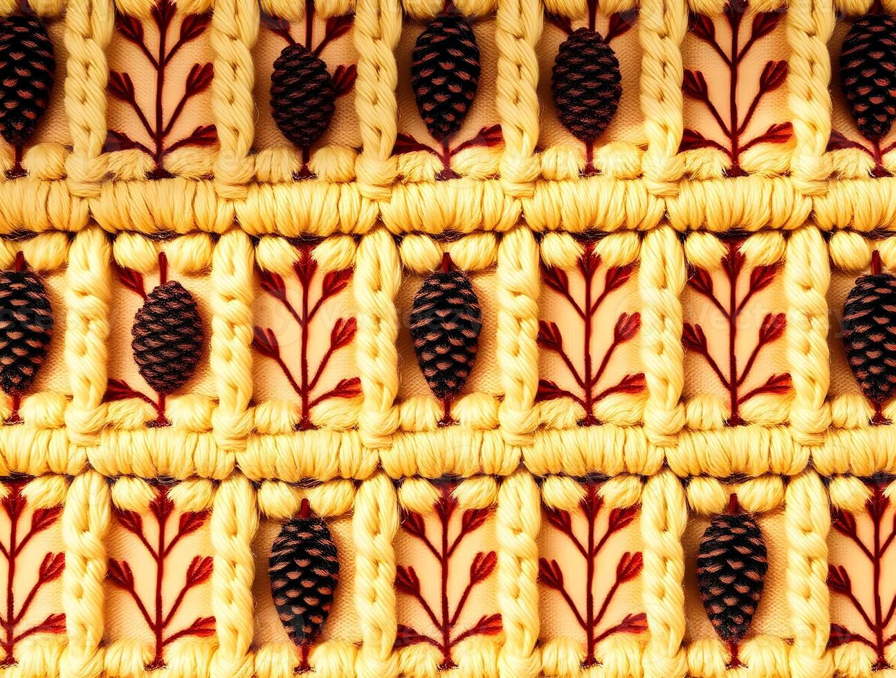 Stunning Textured Knit Pattern Pine Cone Branch Design photo