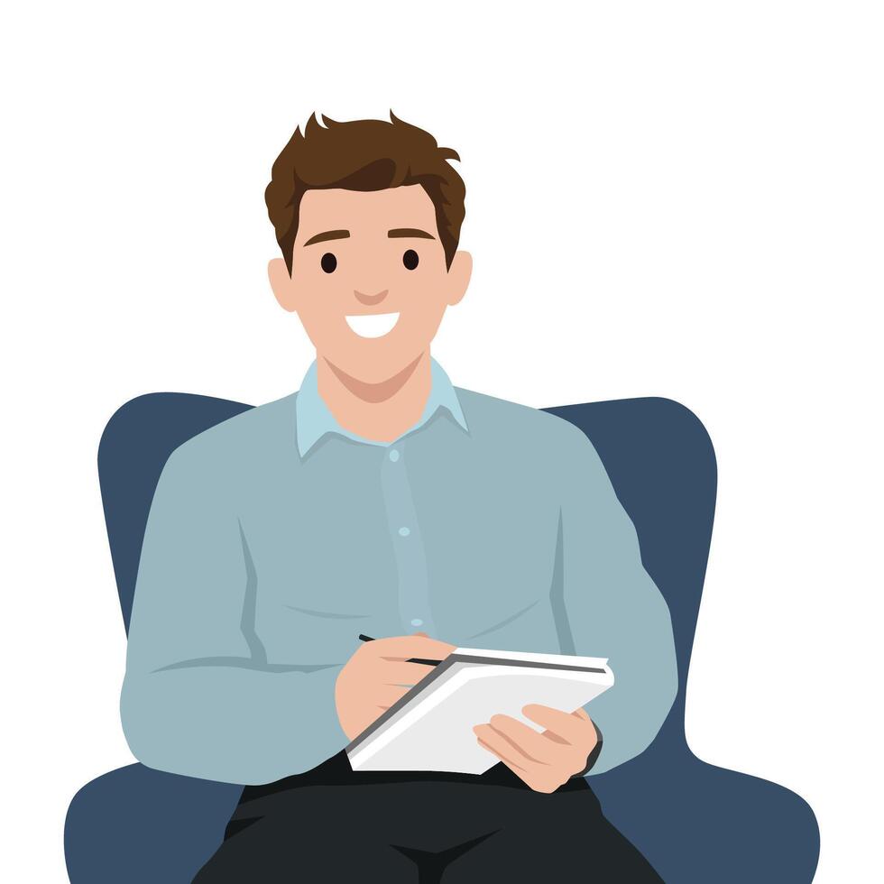 Man writing notes in a notebook vector