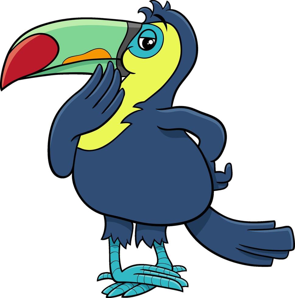 funny thoughtful cartoon toucan bird wild animal character vector