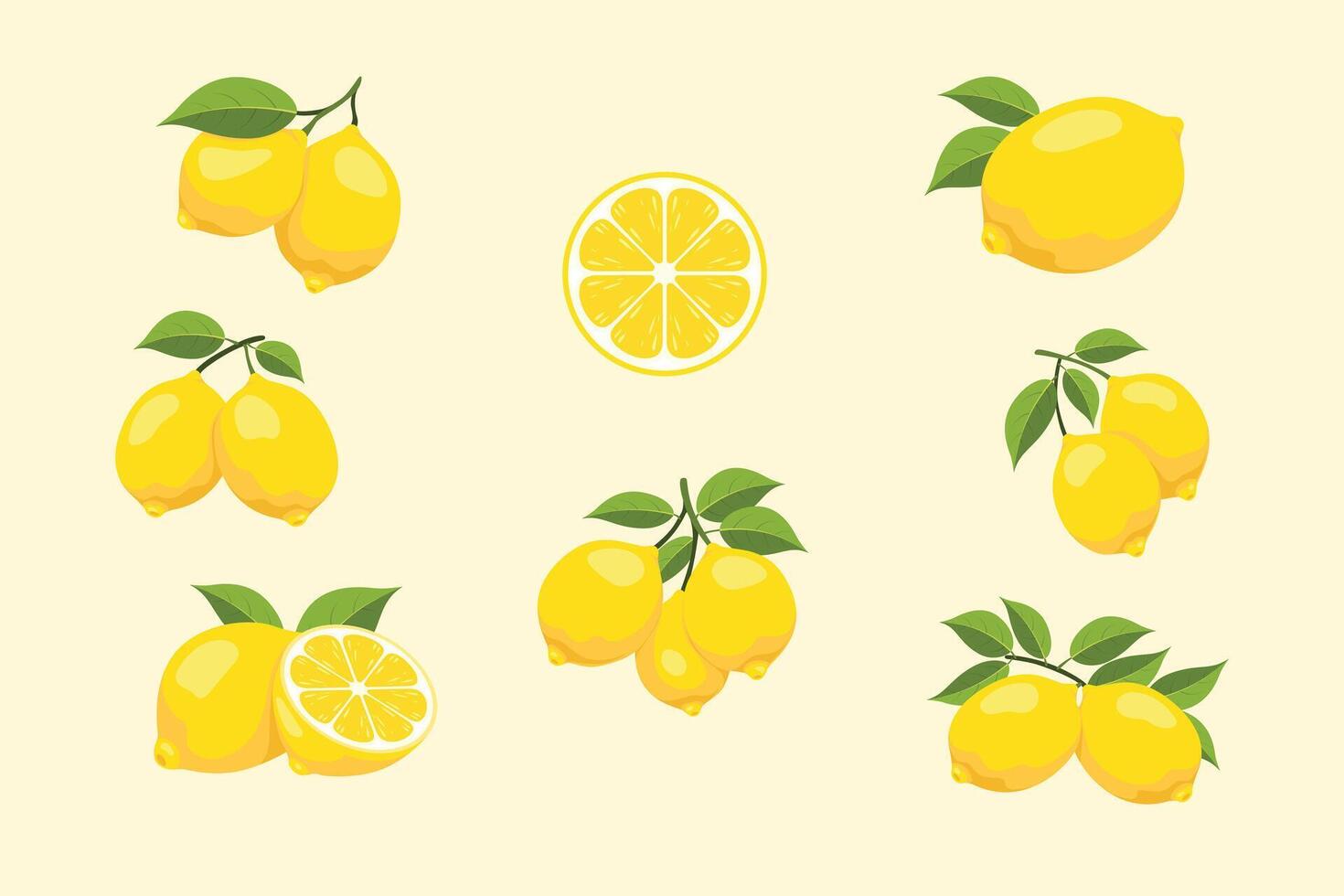 Lemon illustrations with leaves vector