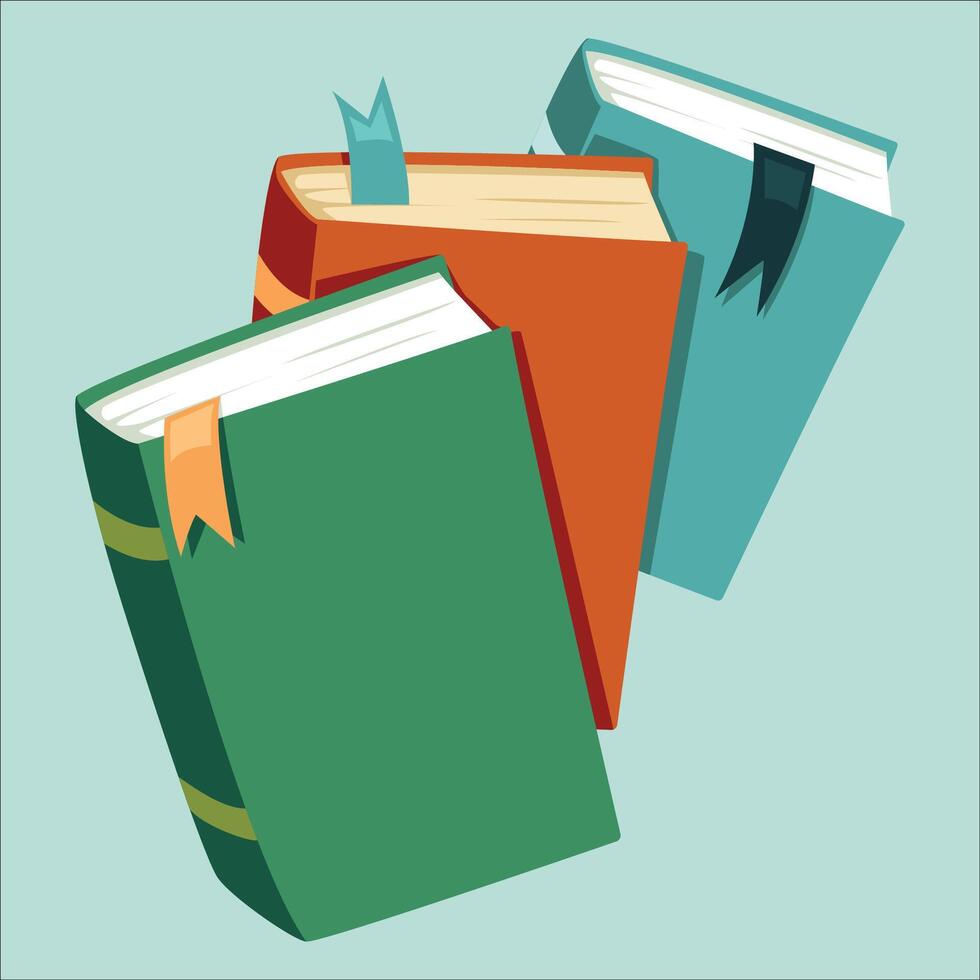 Colorful books with bookmarks vector