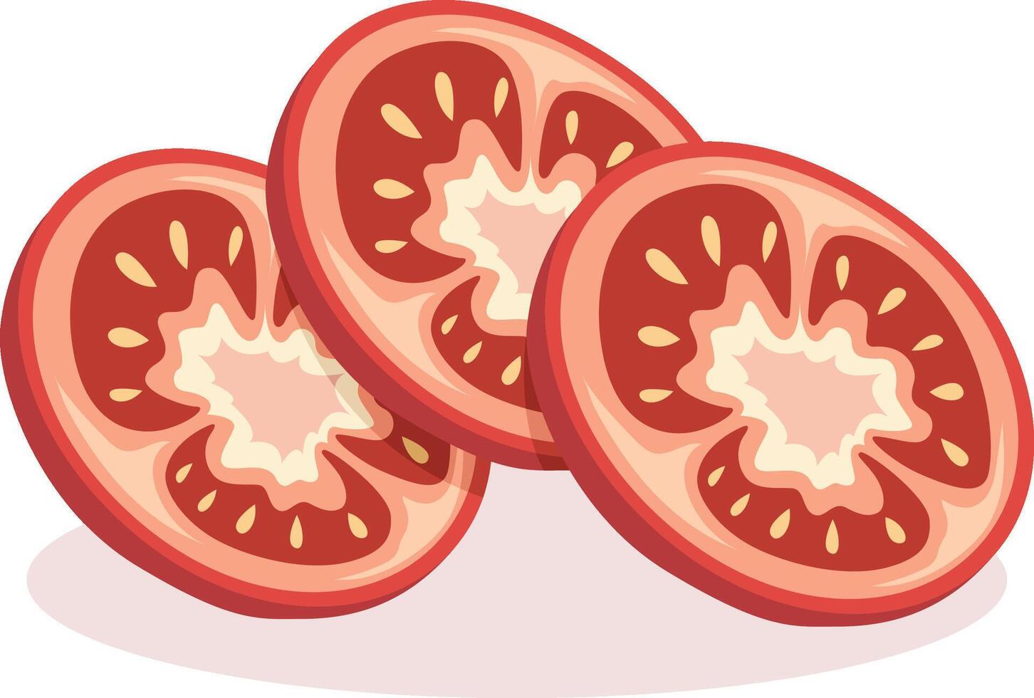 three sliced tomatoes on a white background vector