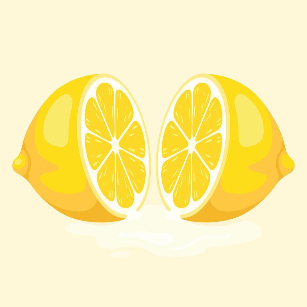 Cut lemon halves with juicy slices vector
