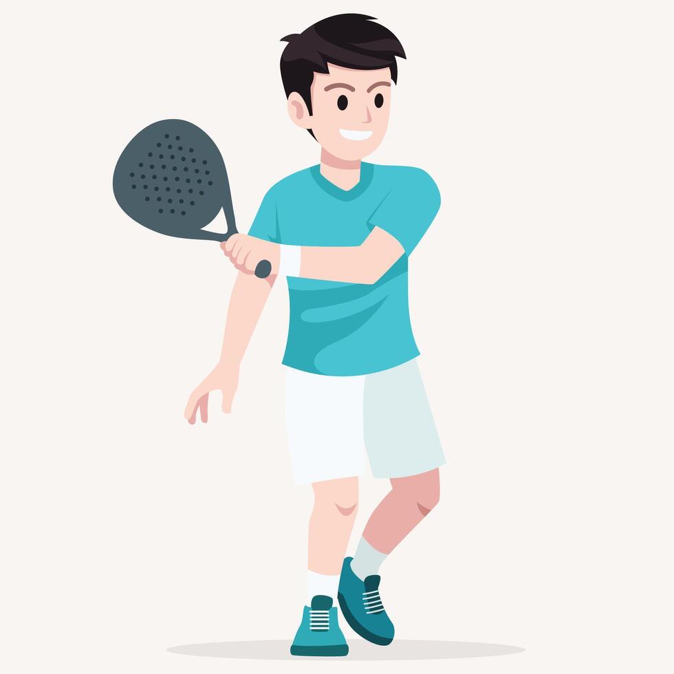 Boy playing paddle sport happily vector