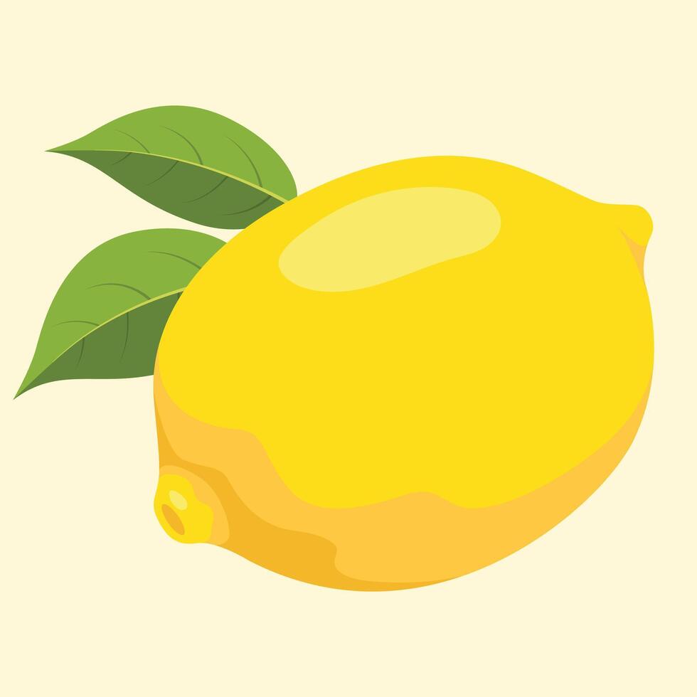 Bright yellow lemon with green leaves vector