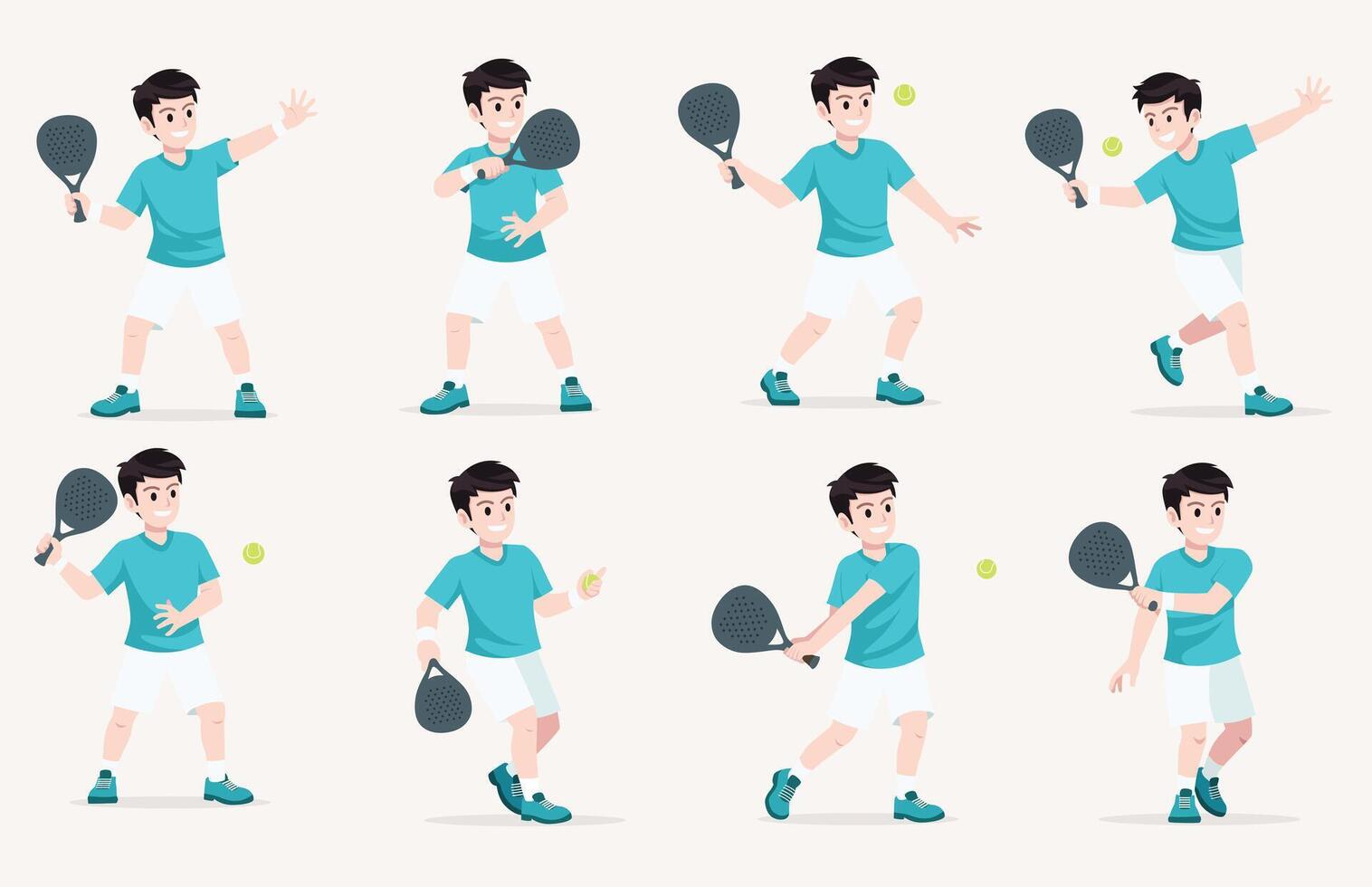 Boy playing tennis in different poses vector
