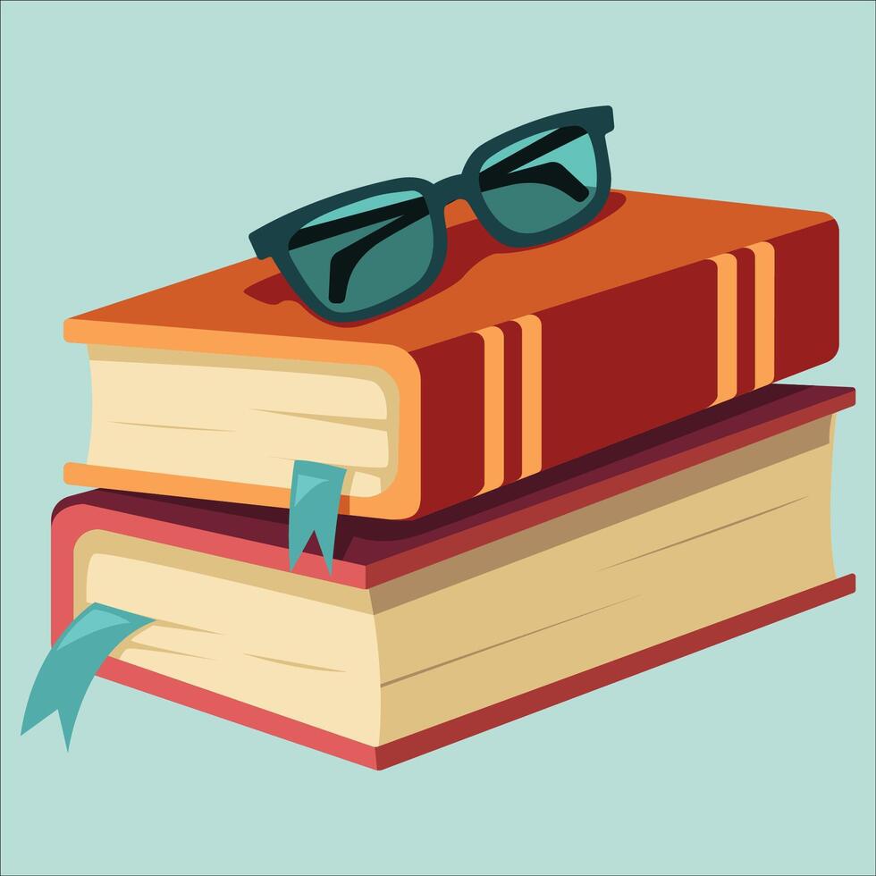 Books with glasses on top vector