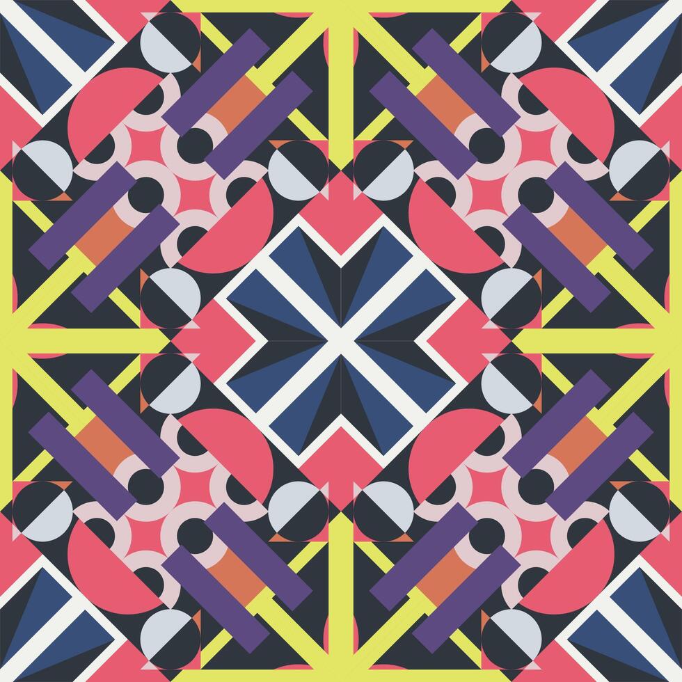 Colorful abstract geometric background. Seamless bright creative pattern with shapes. Decorative mosaic vibrant endless modern texture vector