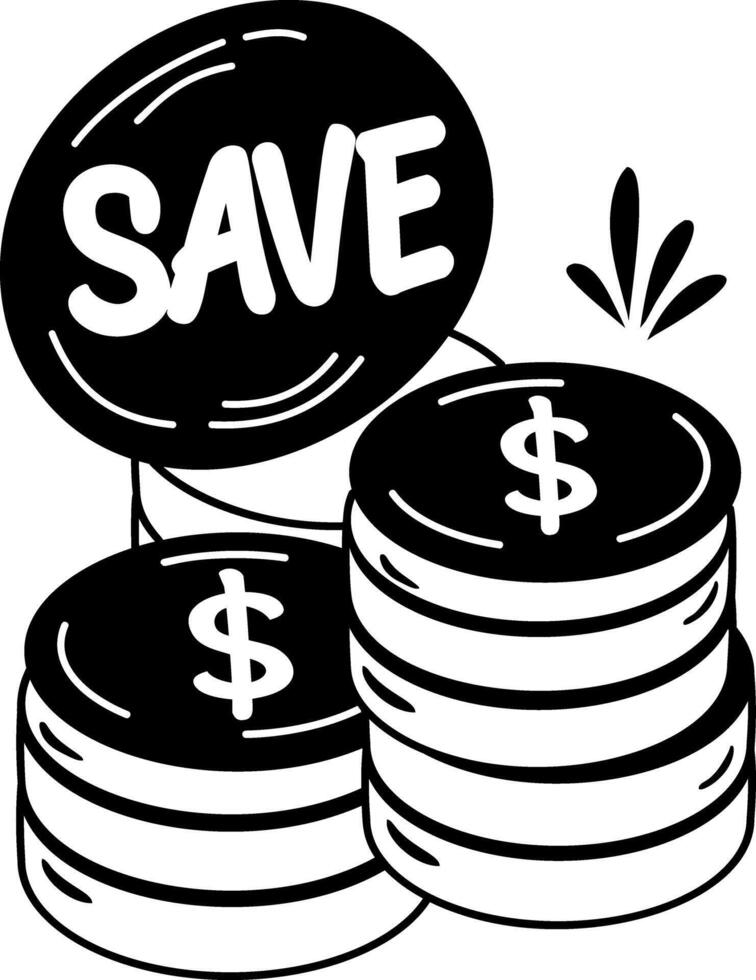 A flat ticker of coins with save typography vector