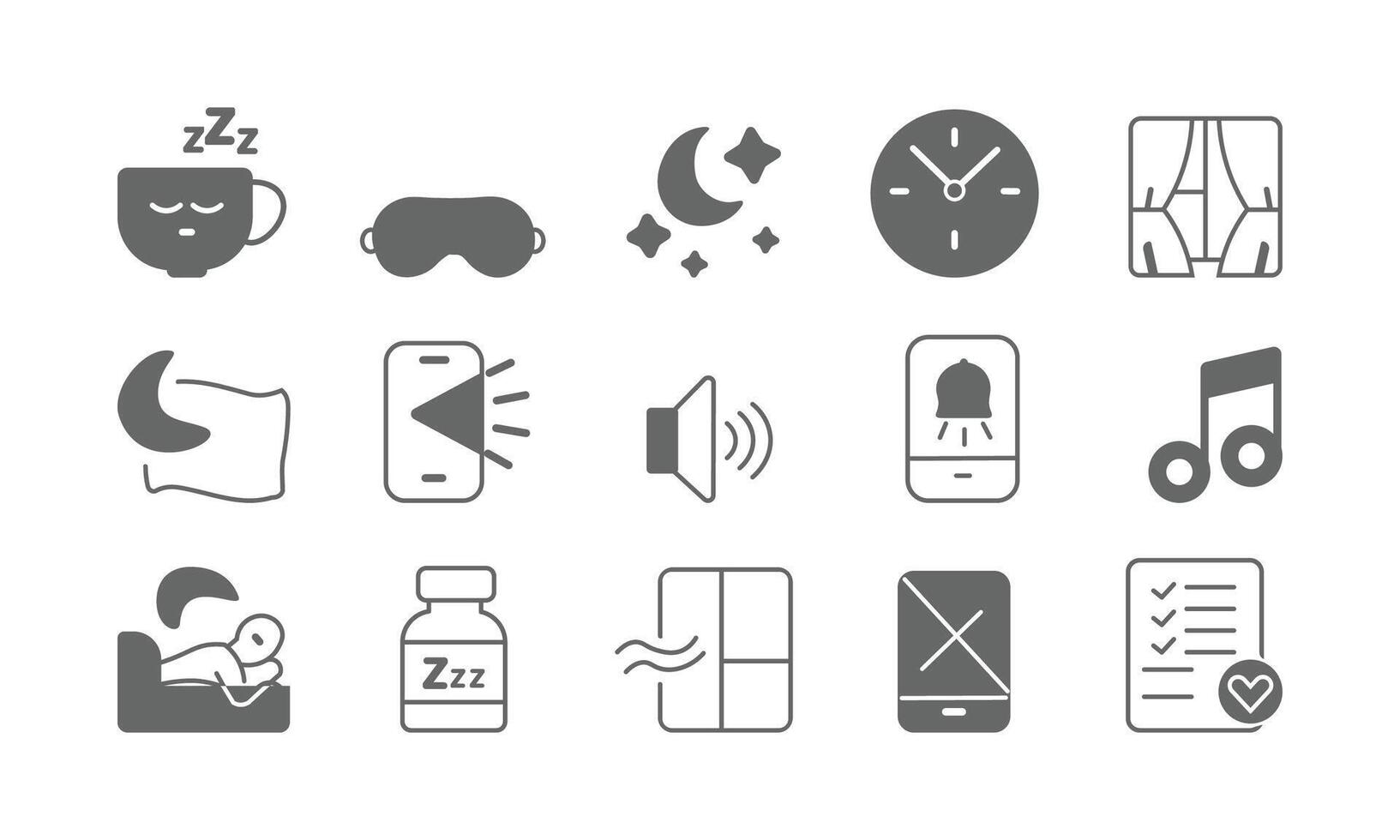 Sleep and Bedtime Icons and Relaxation Symbols vector