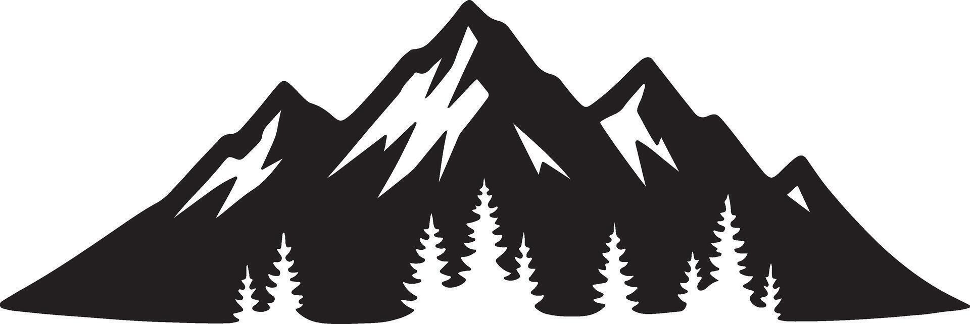 Majestic Black and White Mountain Range Silhouette with Pine Trees Serene Nature Scene Graphic - Professional digital artwork with vibrant colors and detailed composition vector