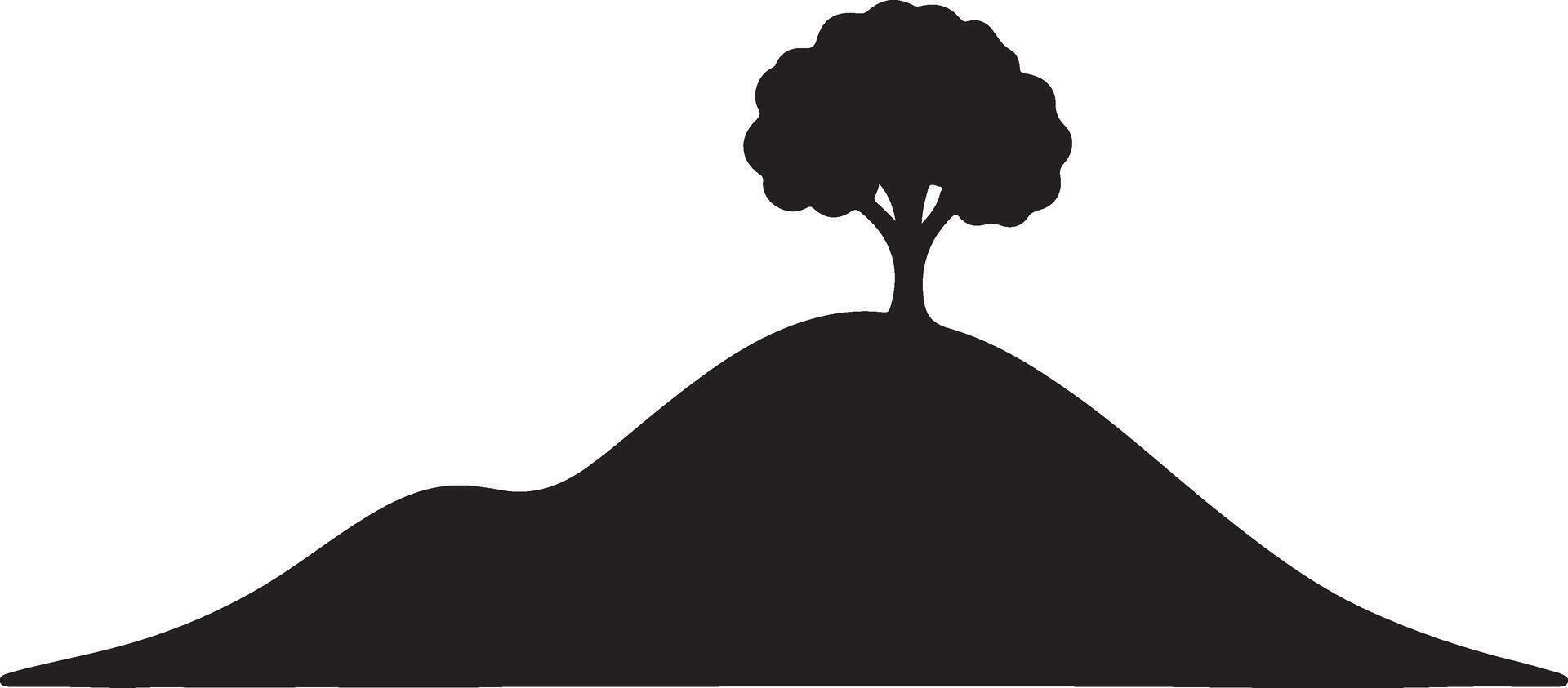 Serene Silhouette of a Single Tree Standing Proudly Atop a Rolling Hill, Peaceful Landscape Illustration vector