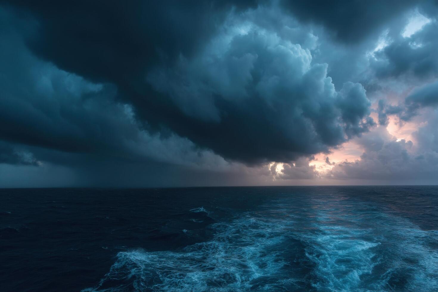 Stormy ocean with dark clouds and waves photo