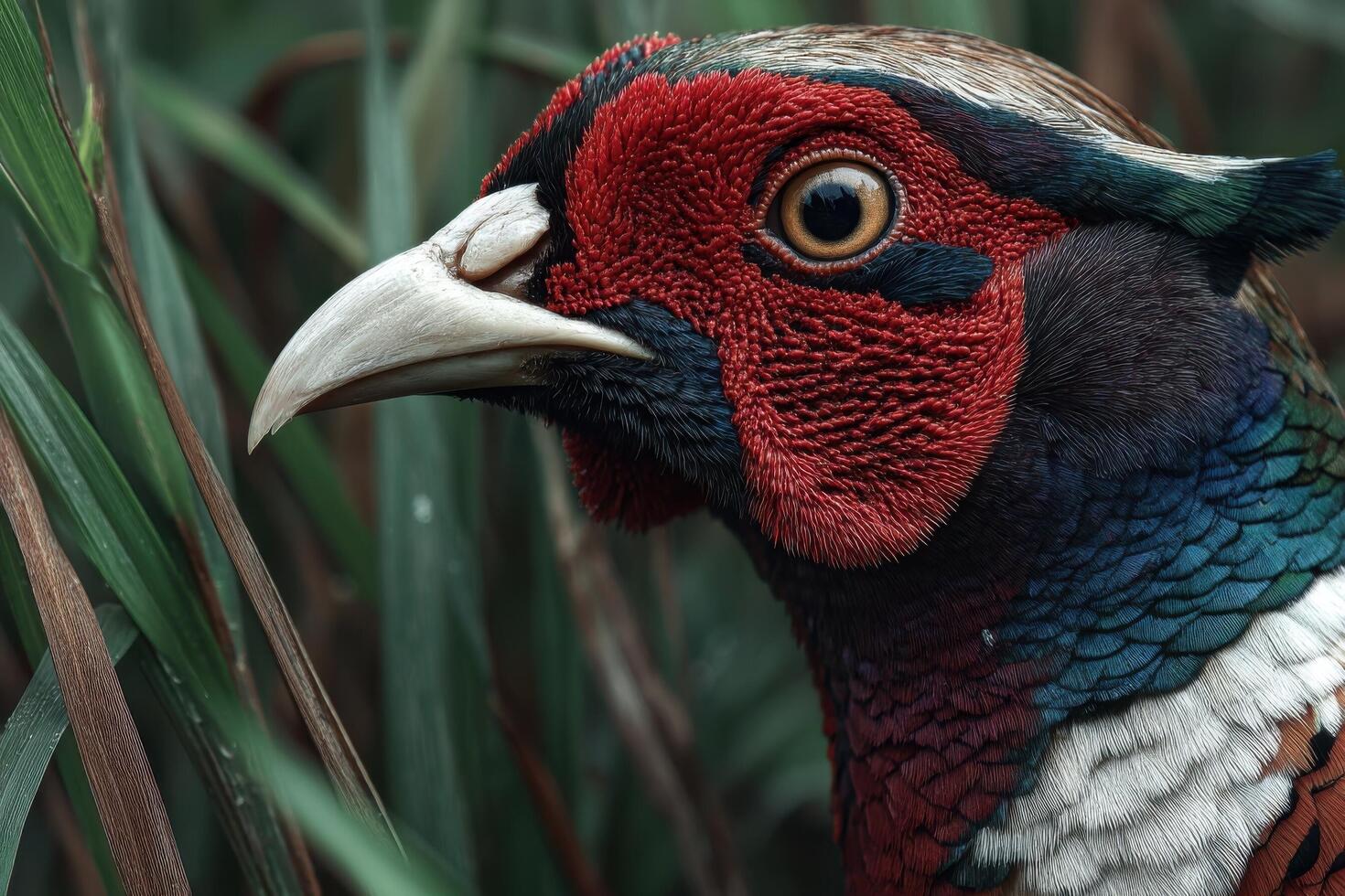 A close up of a pheasant with a colorful head photo