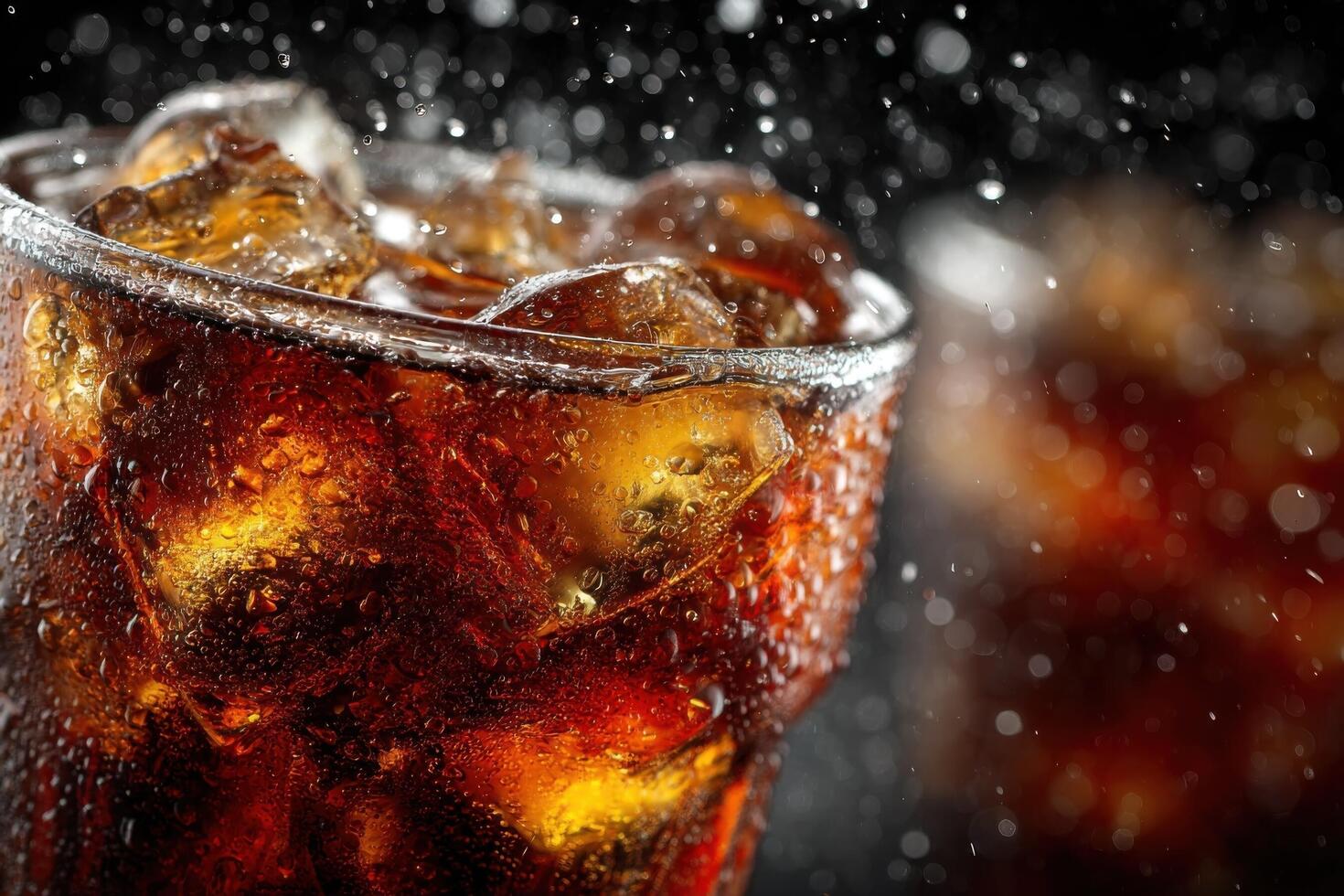 A glass of cola with ice and water photo