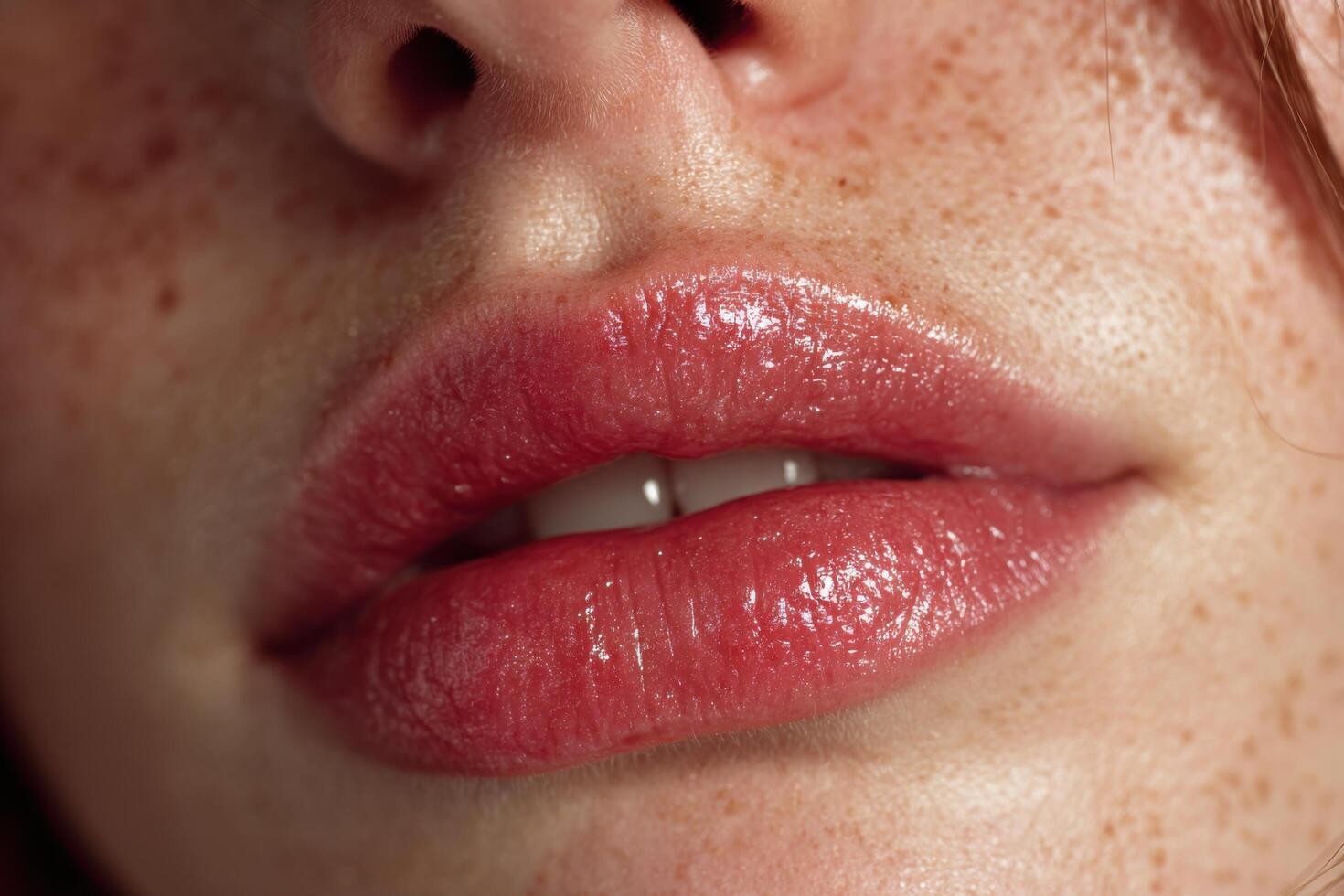 A close up of a woman's lips with freckles photo