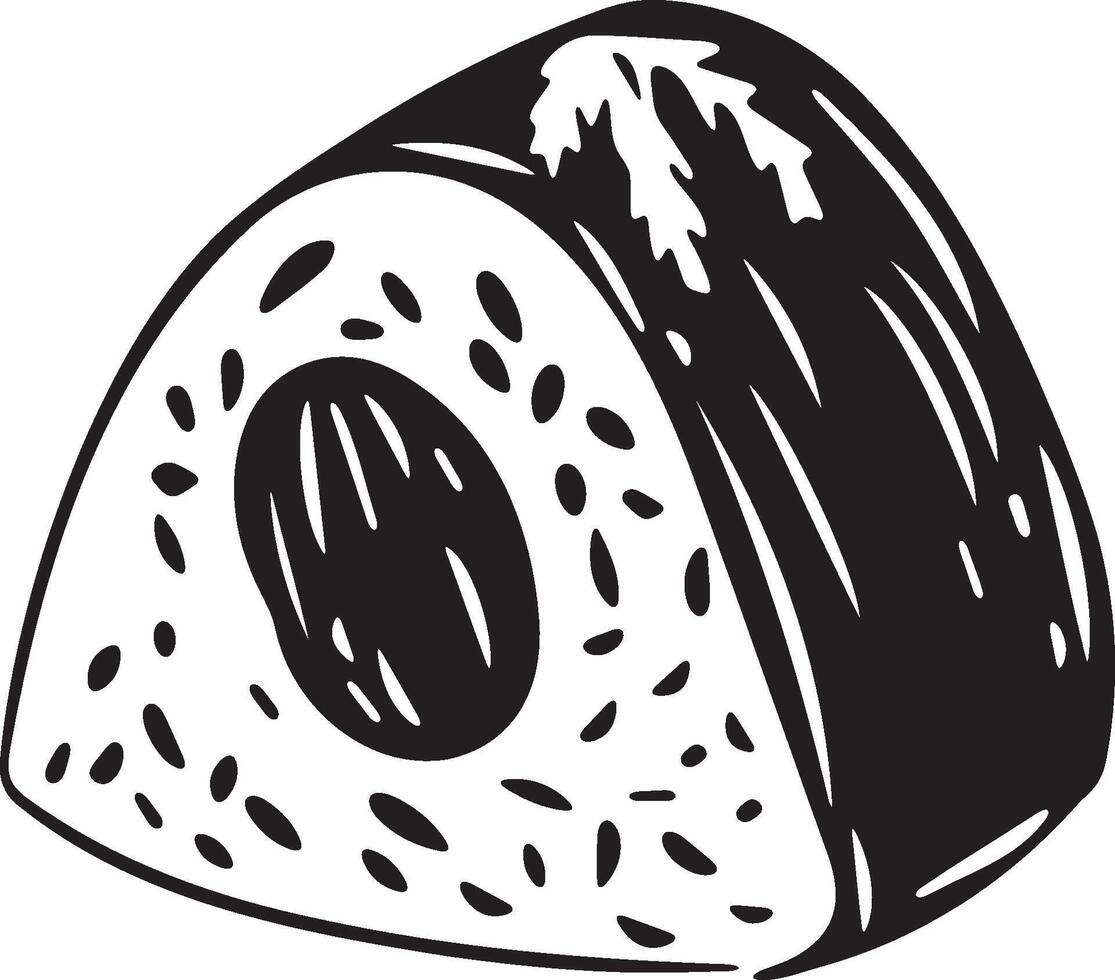 A black and white drawing of a piece of sushi vector
