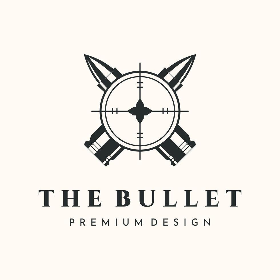 The bullet cross target vintage logo minimalist illustration design, bullet with target mark symbol design vector
