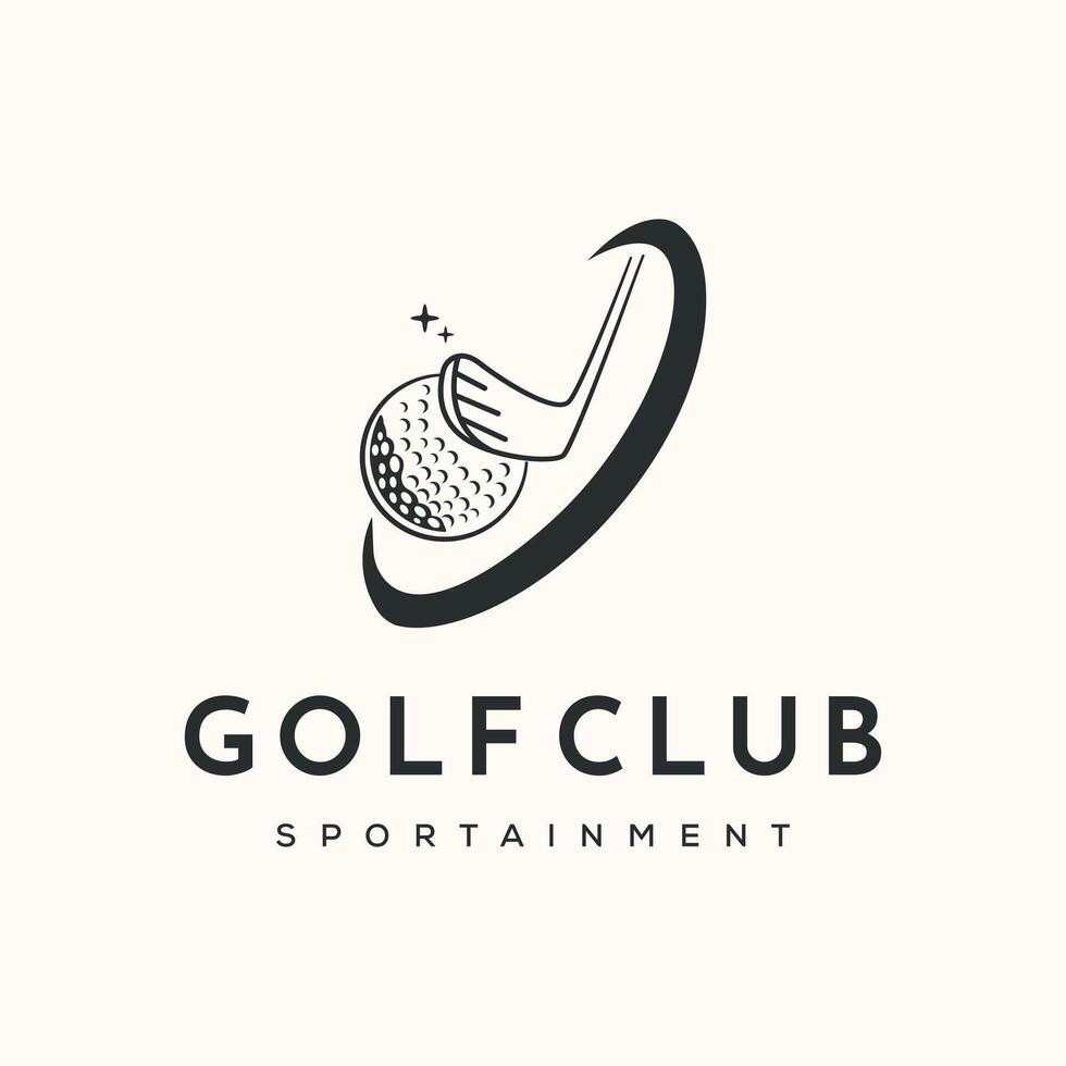 swing dynamic golf line art logo minimalist illustration design, golf club hitting a ball with a dynamic swing logo design vector
