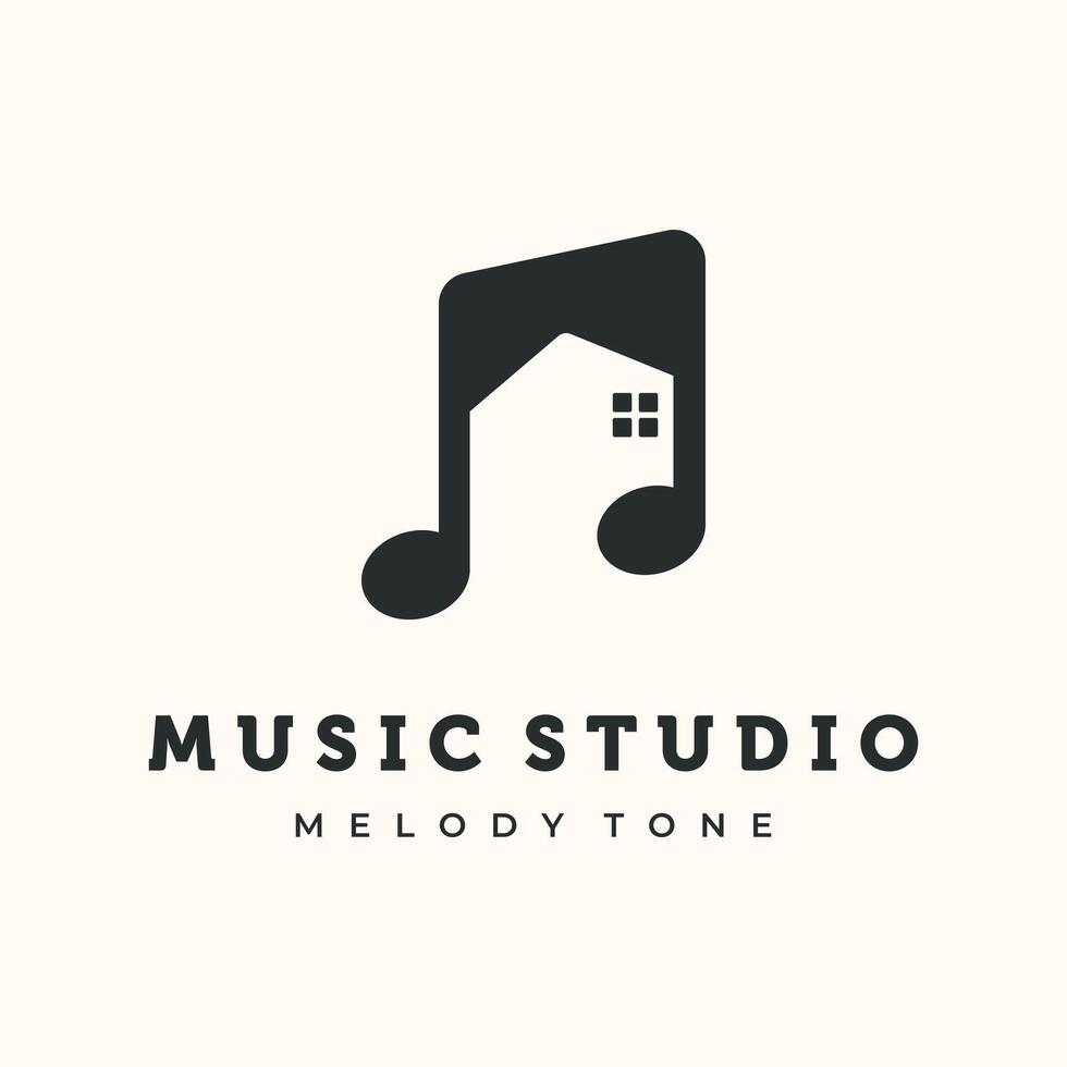 Music Studio Vintage Logo minimalist illustration design, music tone with House and Note Symbol design vector