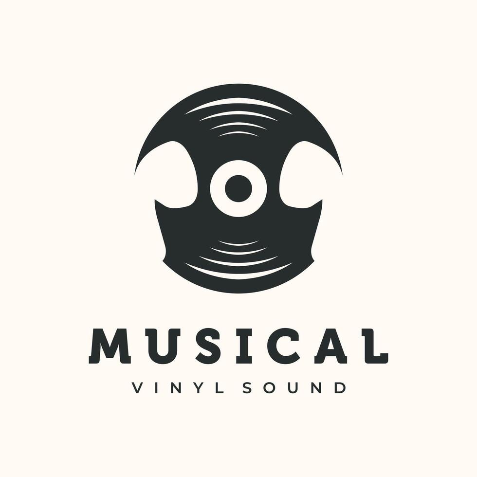 Vinyl Record Vintage Logo minimalist illustration design, vinyl with Abstract Cutout symbol Design vector