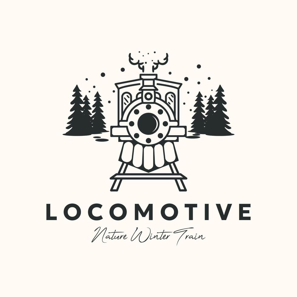locomotive train winter line vintage logo minimalist illustration design vector