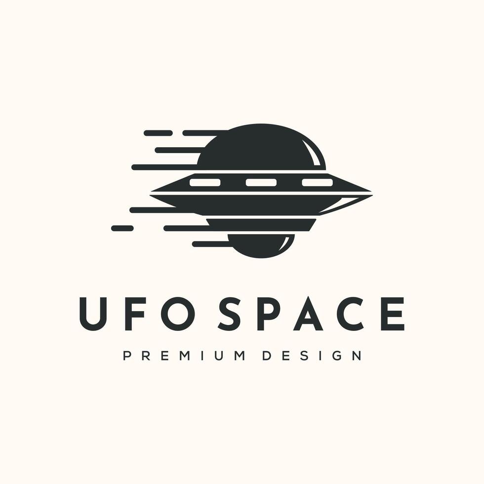 Speed UFO vintage logo minimalist illustration design, UFO in motion, indicated by speed lines logo design vector