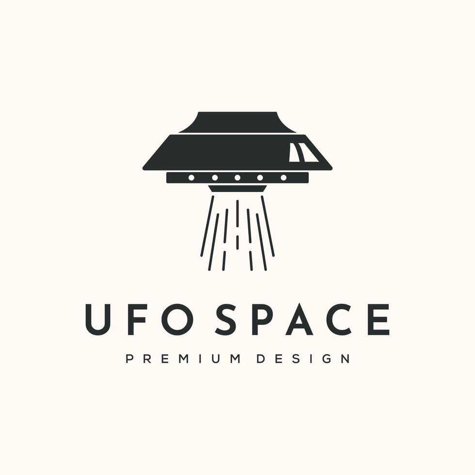 Retro UFO Abduction vintage logo minimalist illustration design, UFO flying saucer with an abduction beam symbol design vector