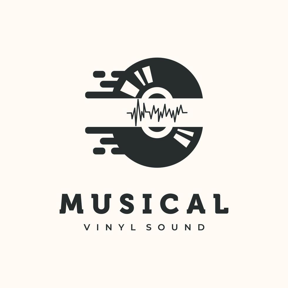 Vintage Vinyl Record Vintage Logo minimalist illustration design, Vinyl with Audio Wave and Speed Effect logo design vector
