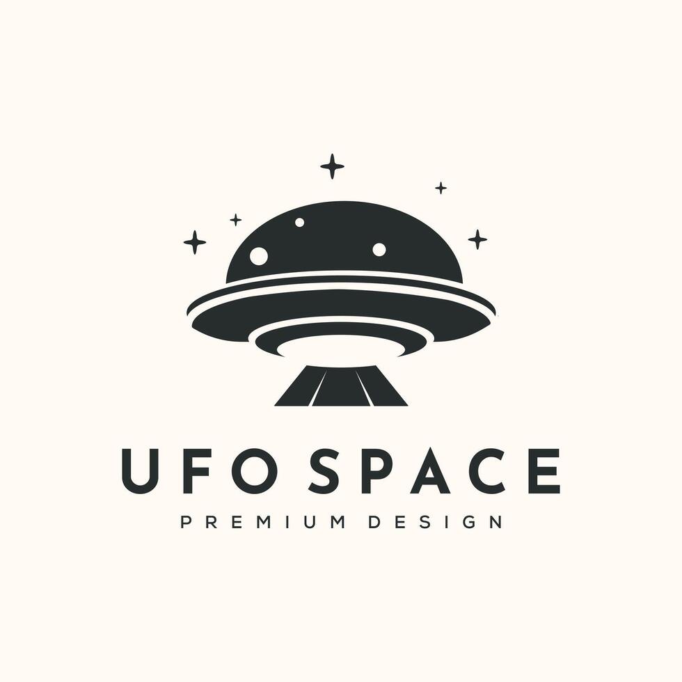 Abduction Beam UFO vintage logo minimalist illustration design, UFO with an abduction beam and surrounding stars symbol design vector