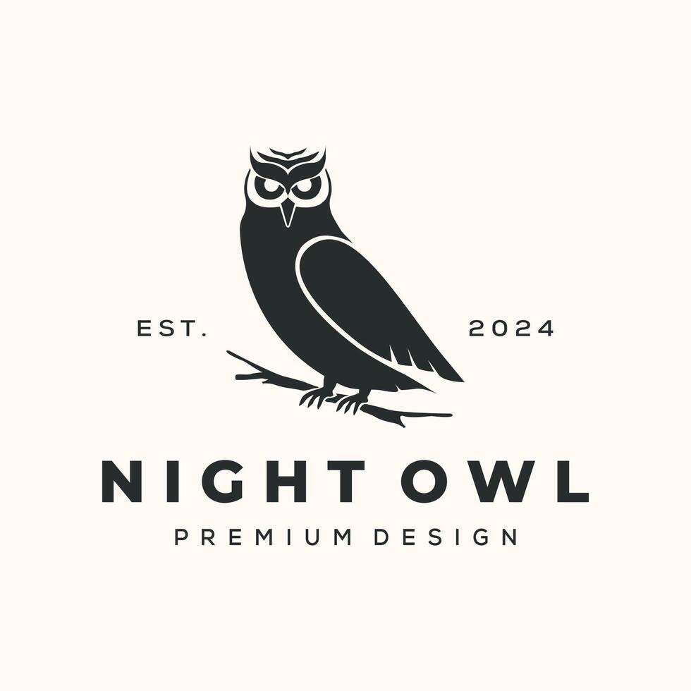 night owl vintage logo minimalist illustration design, wild owl logo design vector