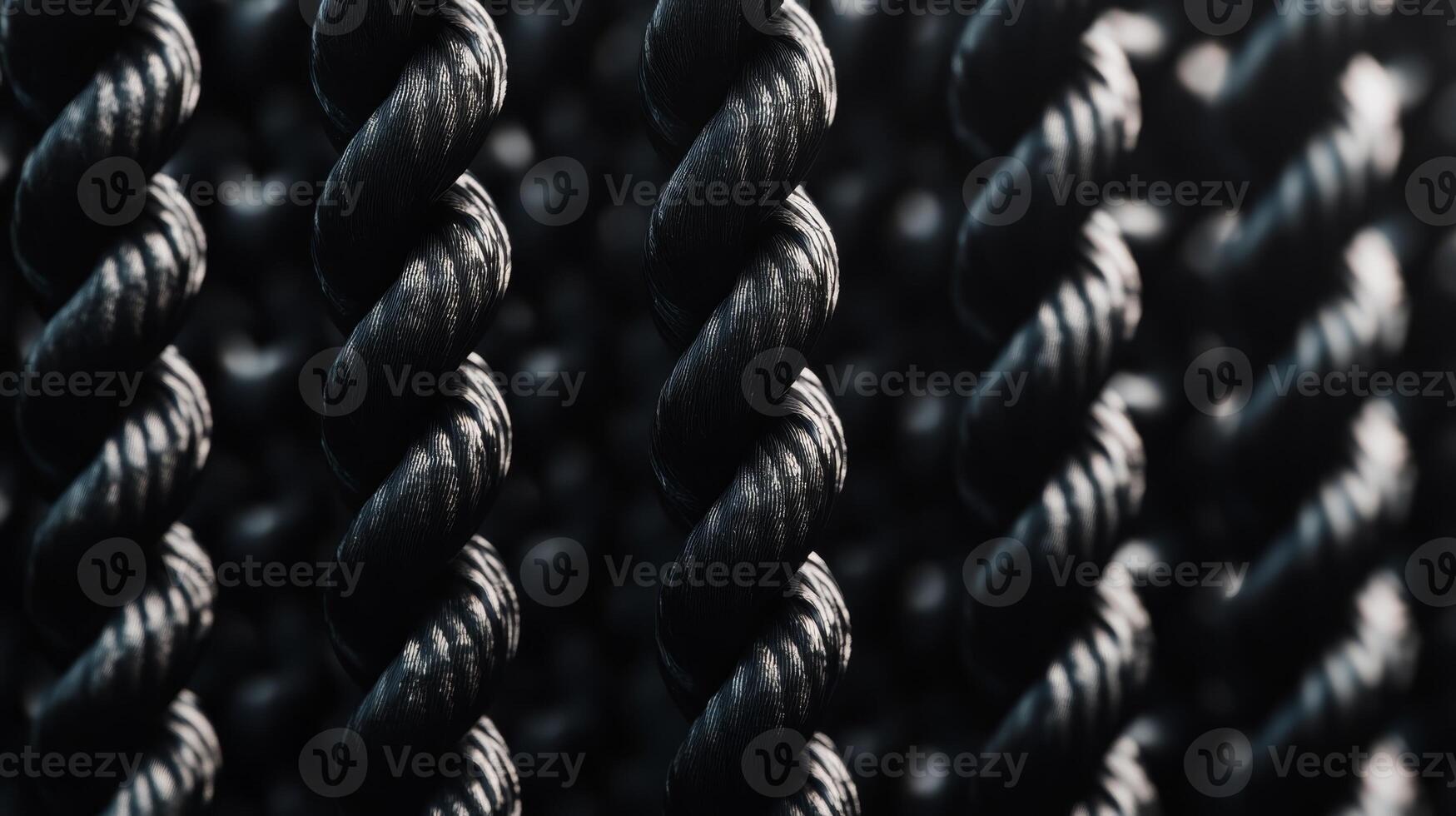 Textured black rope strands create a striking abstract background in close-up detail photo