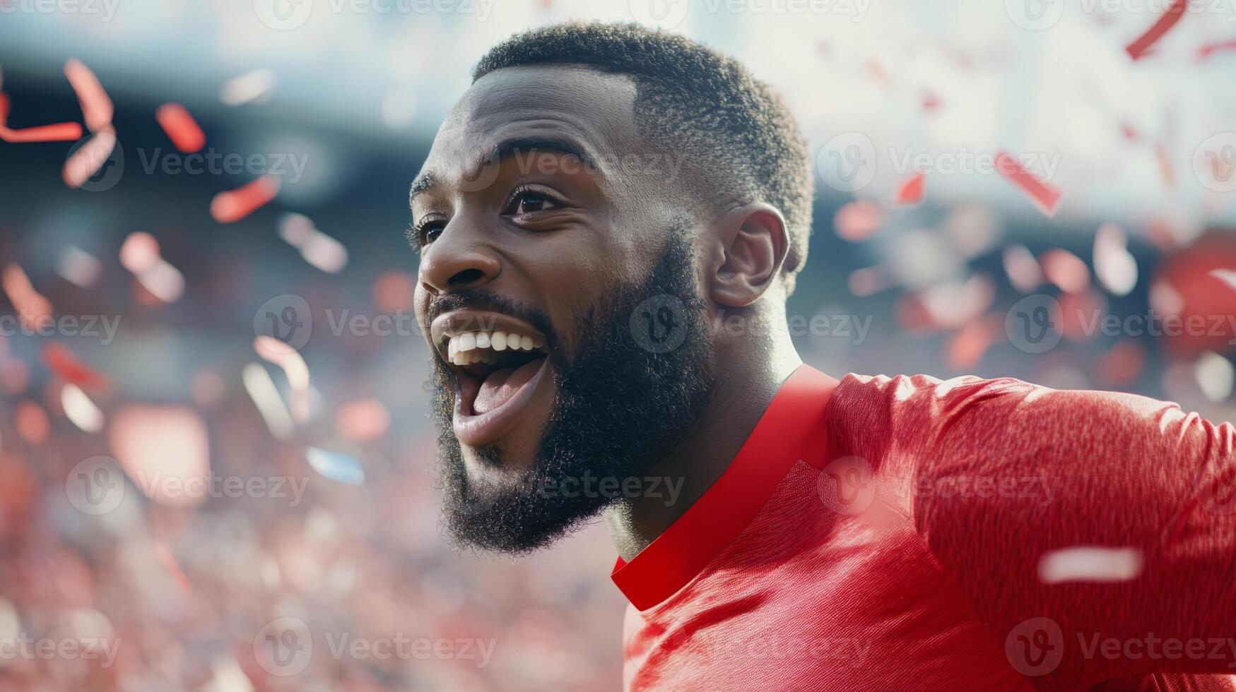 Celebrating victory with joy and enthusiasm at a sports event during an important match photo