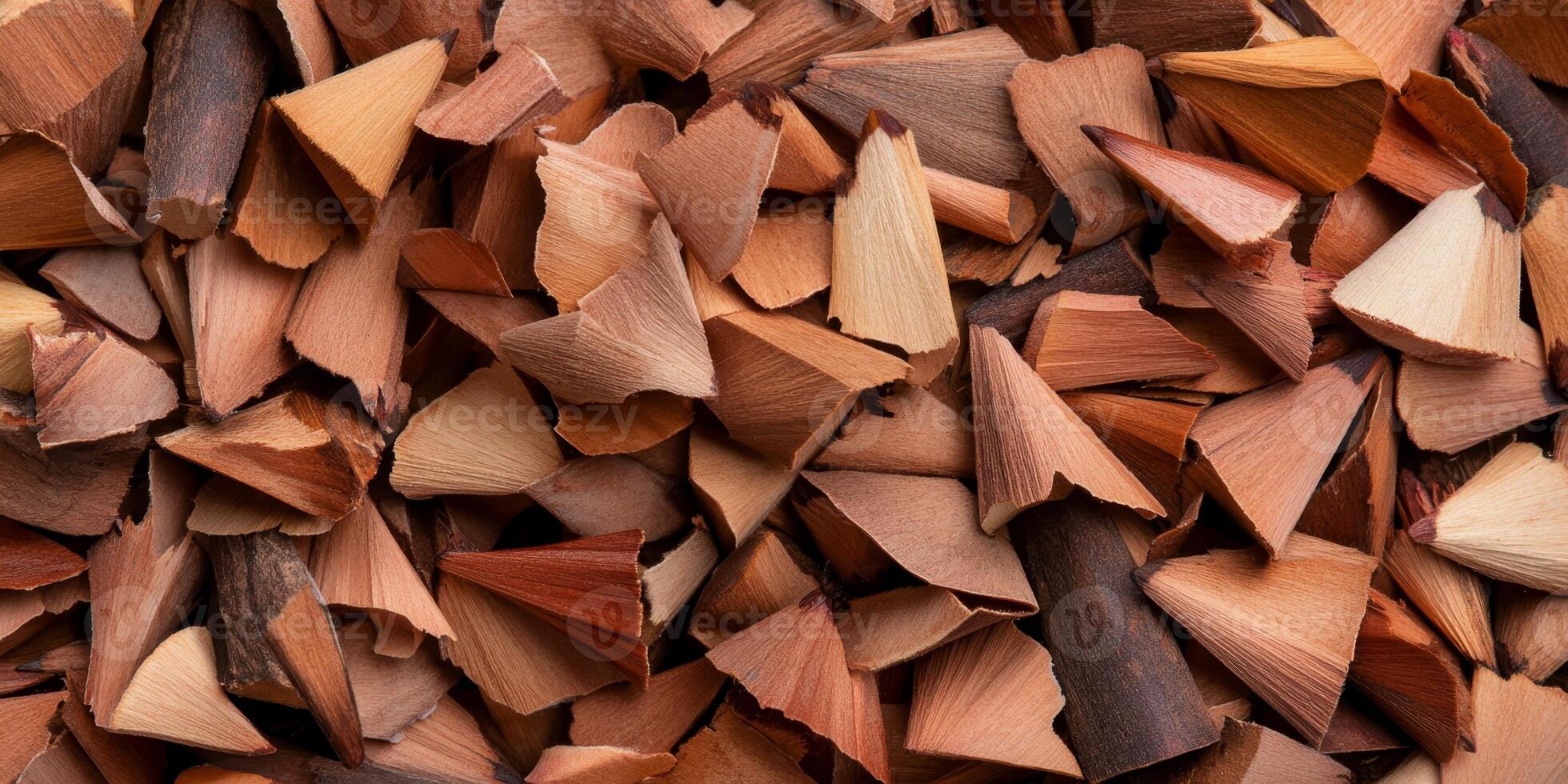 Colorful wood shavings scattered on a surface, showcasing a range of brown tones and textures in natural materials photo
