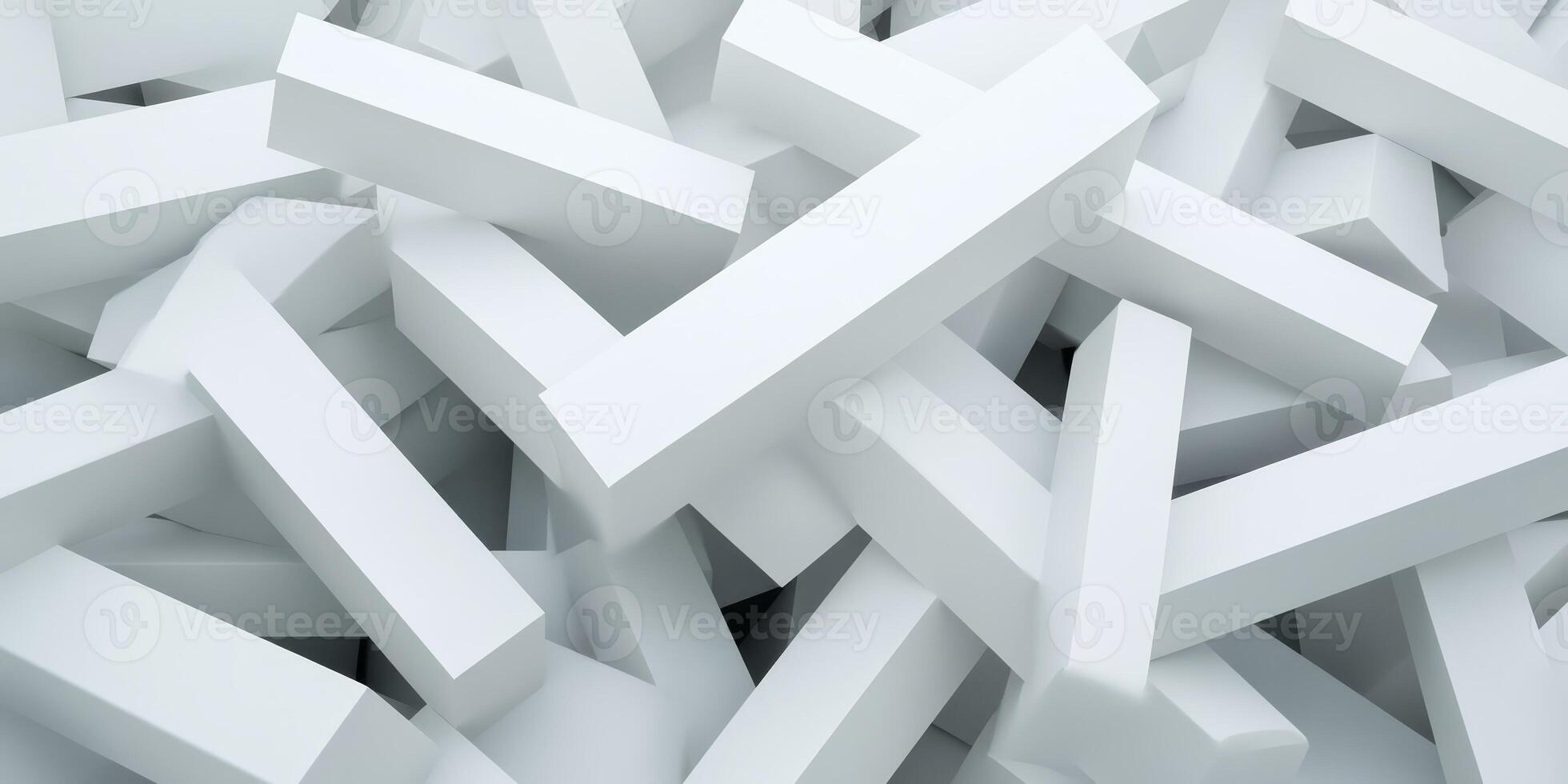 Abstract composition of scattered geometric shapes in white, highlighting simplicity and modern design from an artistic perspective photo