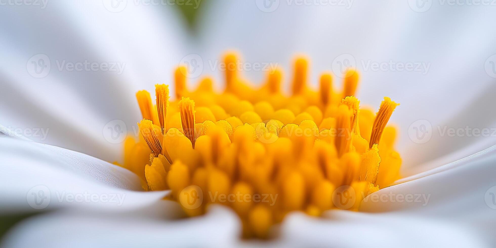 Close-up of a vibrant daisy flower with striking yellow stamen and white petals capturing spring's beauty in natural sunlight photo