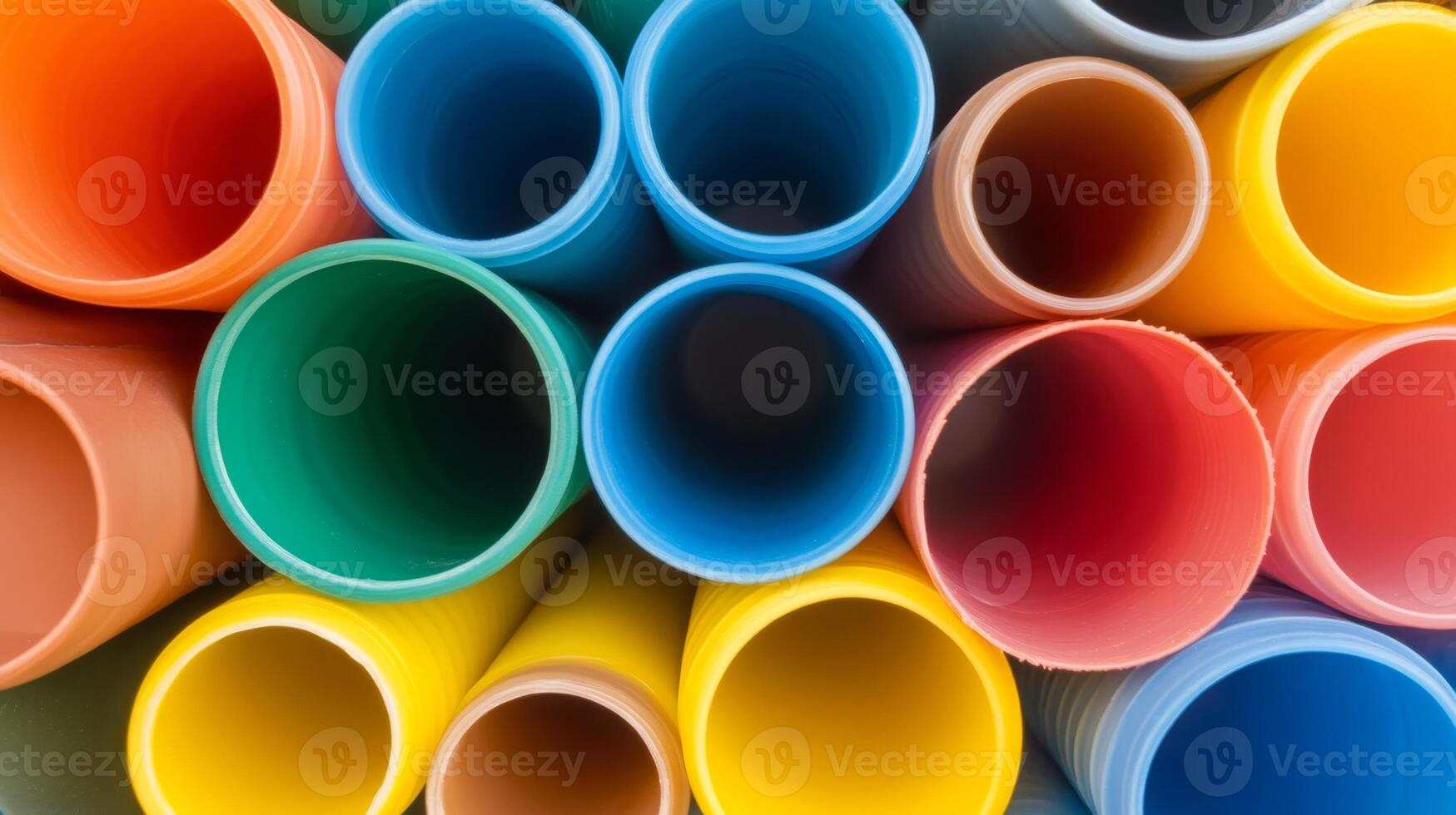 Colorful rolled paper tubes in various shades arranged artistically on a background photo