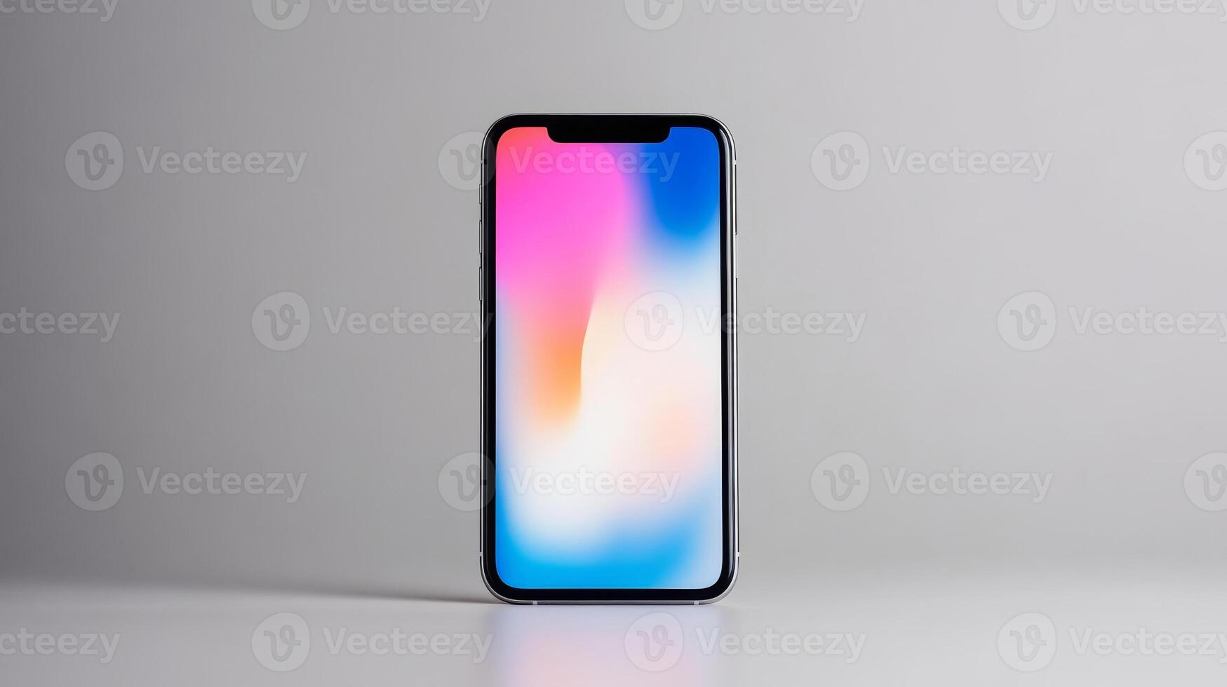 Modern smartphone display showcasing vibrant colors on minimalist background for tech product presentations photo