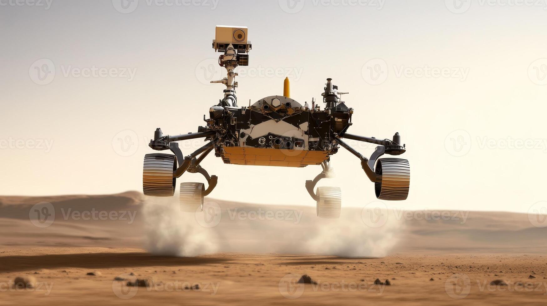 Mars rover exploring the Martian landscape during a daytime mission, showcasing advanced technology and exploration effort photo
