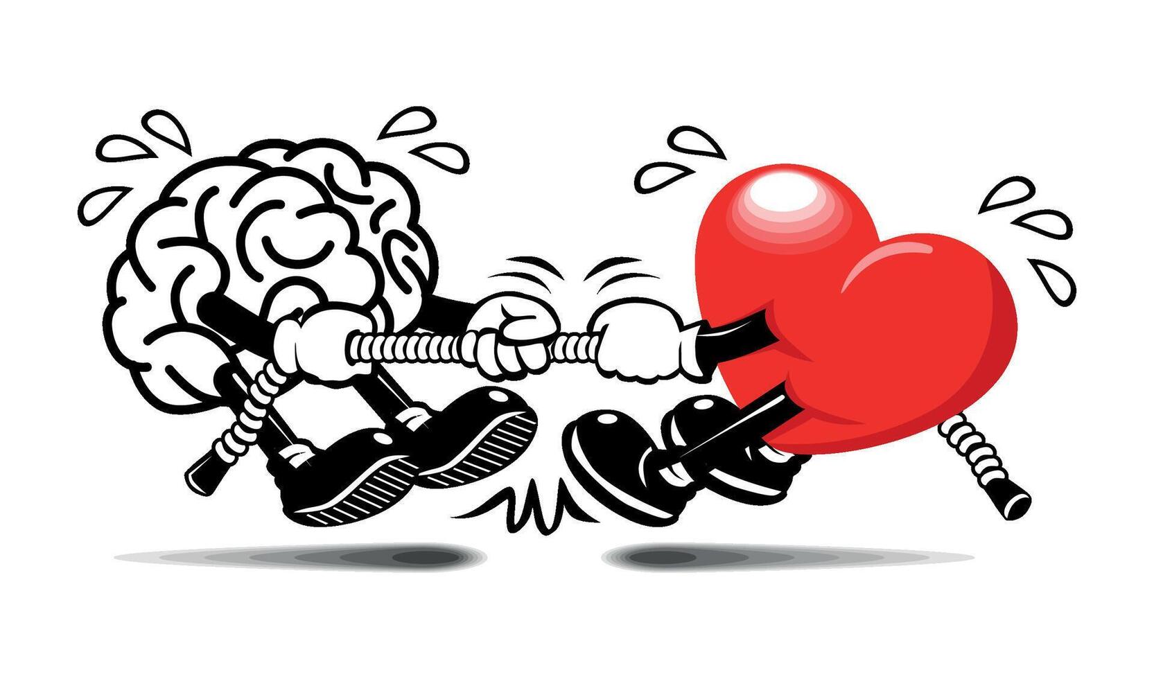 Brain and Heart tug of war vector