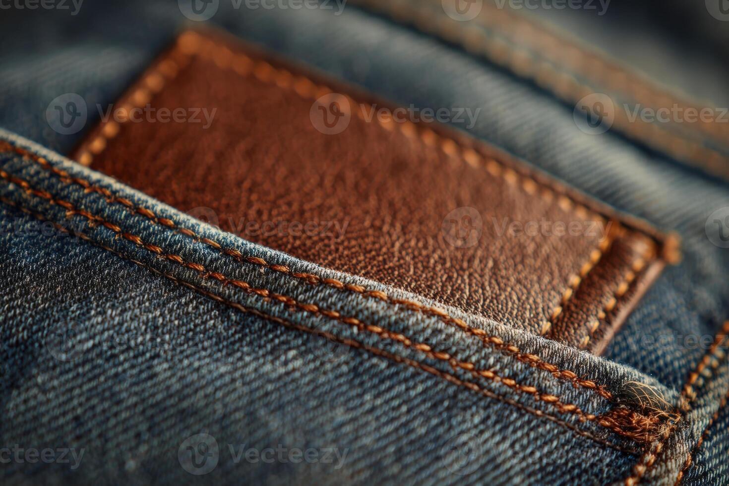 Close view of a denim pocket with perfectly aligned stitching showcasing craftsmanship and quality of material photo