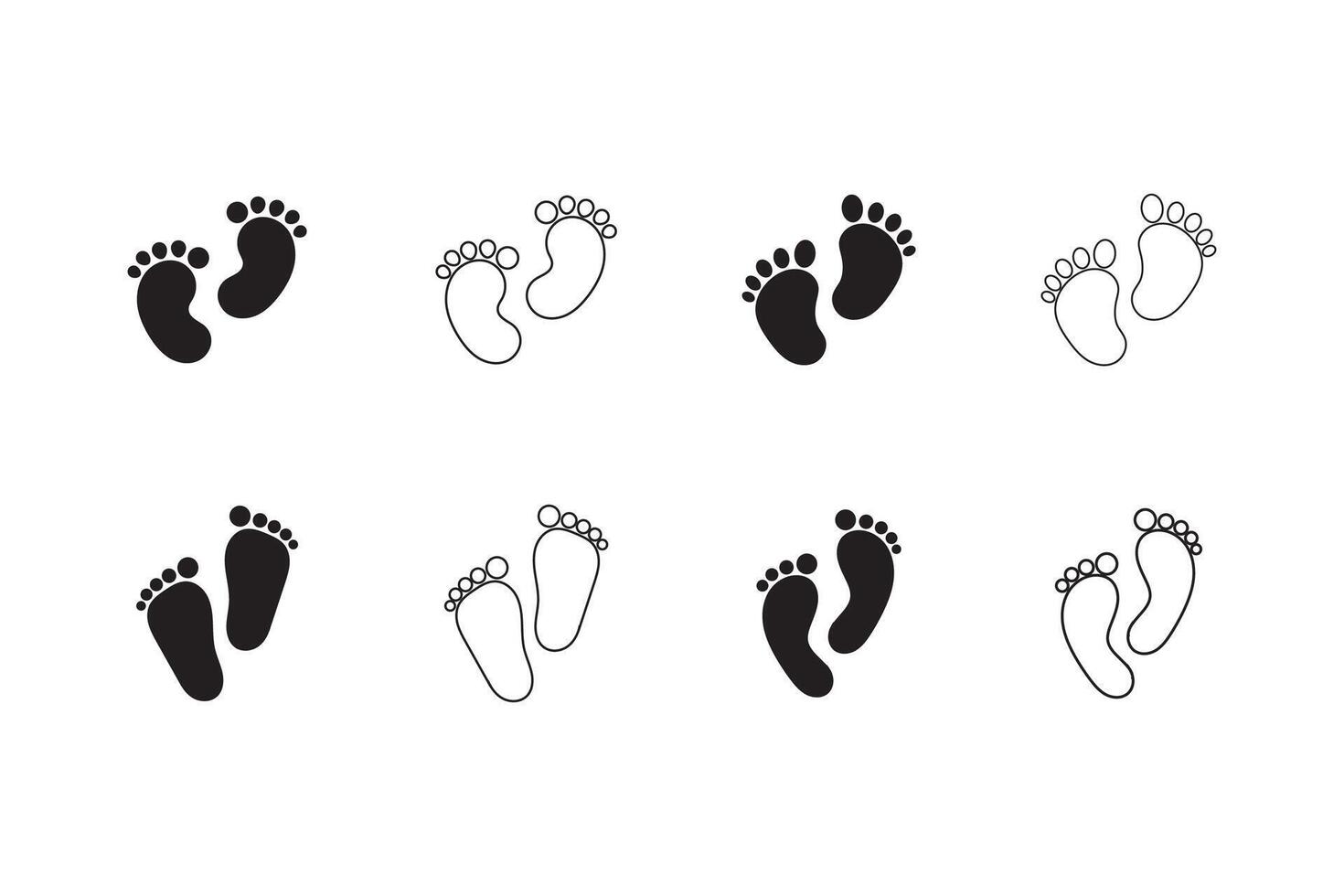Black silhouette of baby footprints isolated on white background. baby feet icon set vector