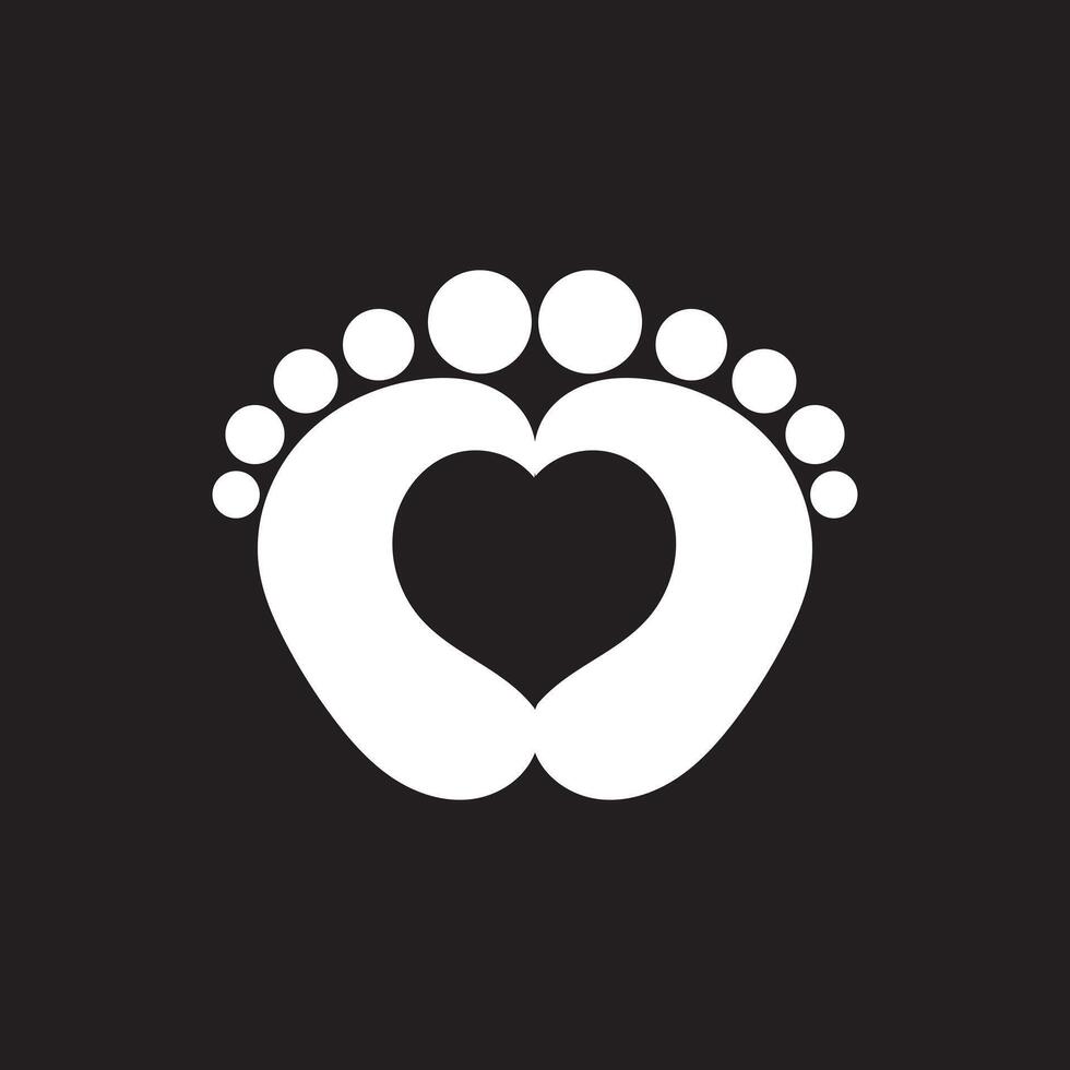 Baby footprints icon. baby feet icon on black background with heart shape. vector