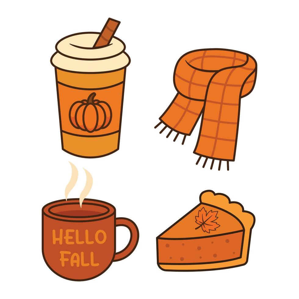 pumpkin spice, scarf, coffee, pie vector